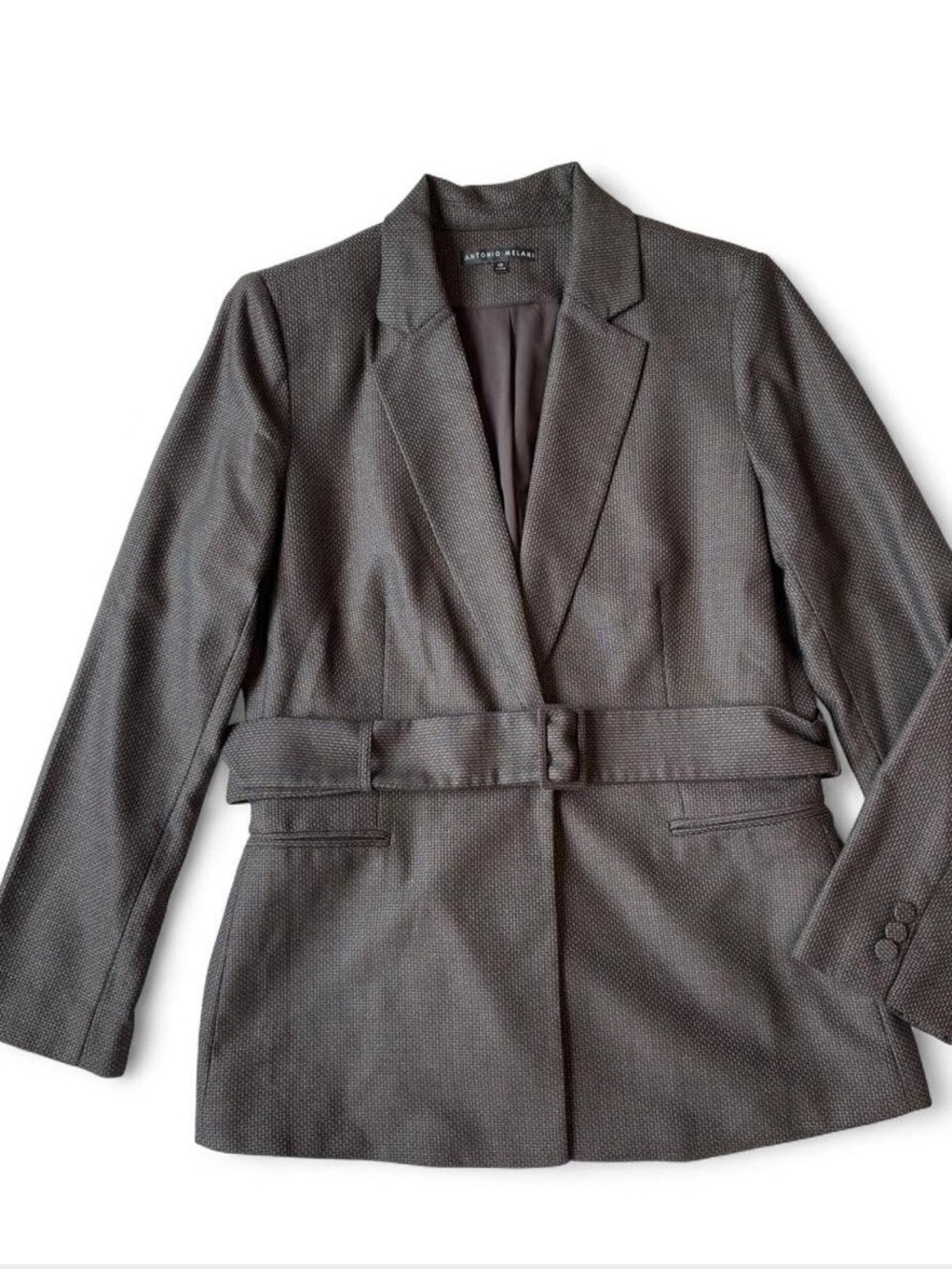 ANTONIO MELANI Brown Textured Belted Blazer Jacket Academia Career Office 10